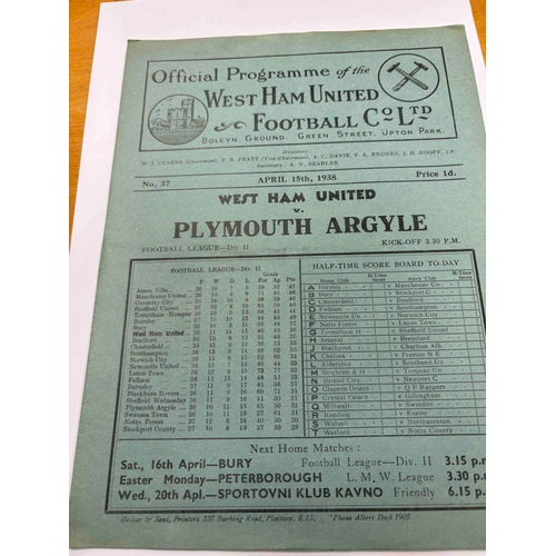 7 - 1937/38 West Ham United v Plymouth Argyle, Score in pencil, VG condition