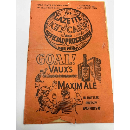 9 - 1937/38 Middlesbrough v Liverpool and Hartlepools United Reserves, Double programme, sign of repair ... 