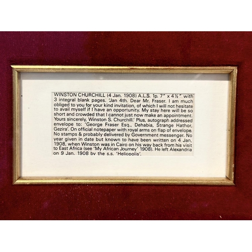 13 - FRAMED WINSTON CHURCHILL LETTER SIGNED WINSTON CHURCHILL,  37x35cm           **PLEASE NOTE: THIS AUC... 