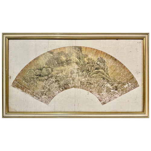 18 - A PAIR CHINESE FAN PAINTINGS, 19TH/20TH CENTURY, ink and colour on paper, depicting landscapes, fram... 