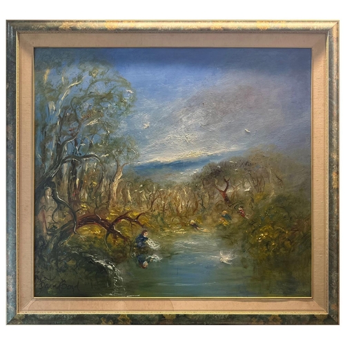 20 - DAVID BOYD (1924-2011),  'THE SUNNY SIDE OF THE RIVER' Signed, oil on canvas, 90x100cm           **P... 