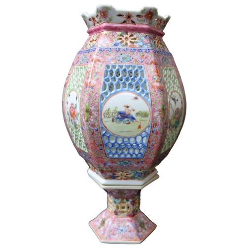 235 - A FAMILLE ROSE CHINESE FLORAL DECORATED TWO SECTIONED WEDDING LANTERN, REPUBLIC PERIOD, with decorat... 