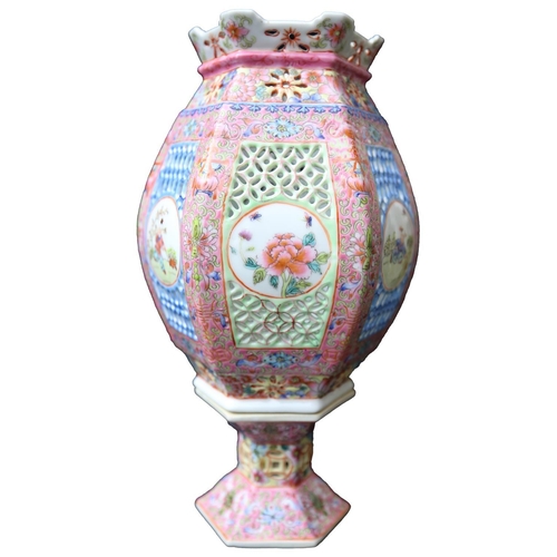 235 - A FAMILLE ROSE CHINESE FLORAL DECORATED TWO SECTIONED WEDDING LANTERN, REPUBLIC PERIOD, with decorat... 