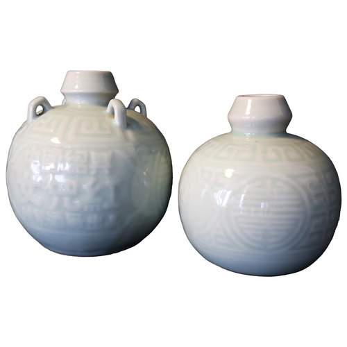 253 - TWO CHINESE CELADON SPIRIT VASES           **PLEASE NOTE: THIS AUCTION IS IN HONG KONG.  Please refe... 