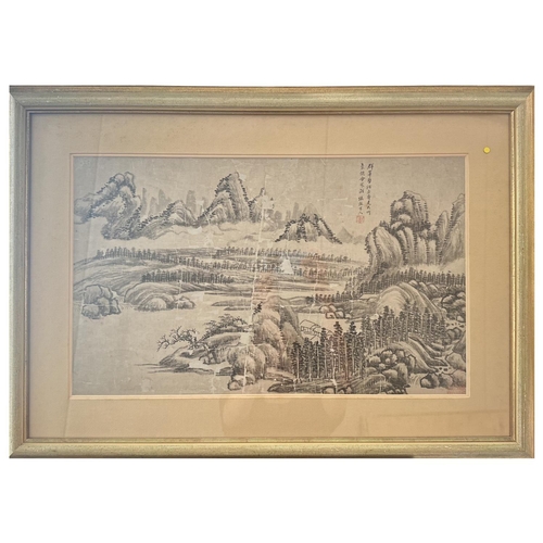 28 - A PAIR OF CHINESE PICTURE LANDSCAPES, ink on paper, 60x35cm           **PLEASE NOTE: THIS AUCTION IS... 