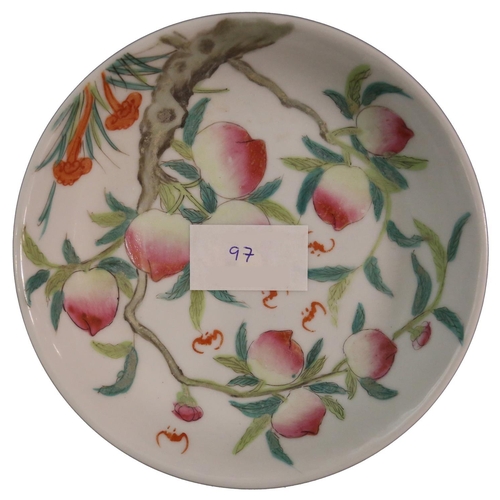 97 - A GROUP OF CHINESE PORCELAIN WARES decorated in various palettes, together with a cloisonne cup and ... 