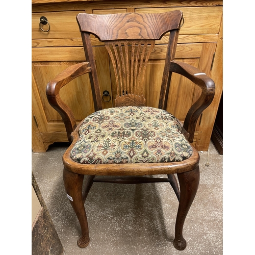 111 - AND ELM UPHOLSTERED SEATED ARMCHAIR