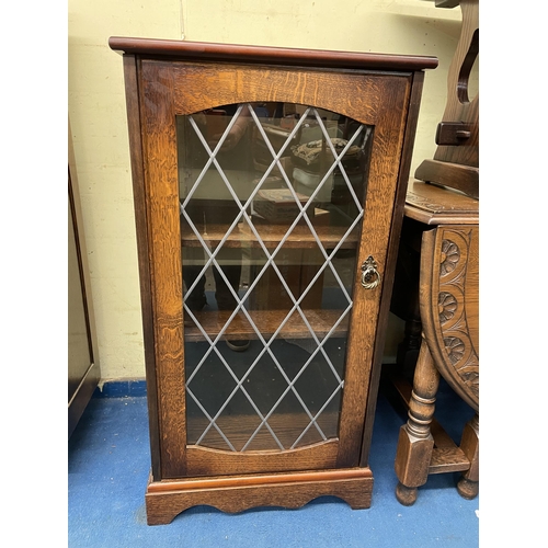 166 - OAK LEAD GLAZED HIFI CABINET