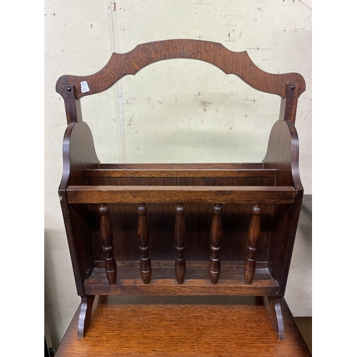 168 - SMALL UPHOLSTERED STOOL AND A MAGAZINE RACK