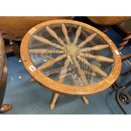 175 - SHIPS WHEEL GLAZE TOP OCCASIONAL TABLE