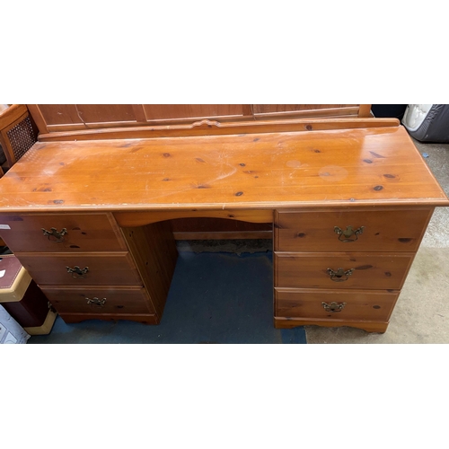 183 - PINE SIX DRAWER KNEEHOLE DRESSING TABLE AND STOOL