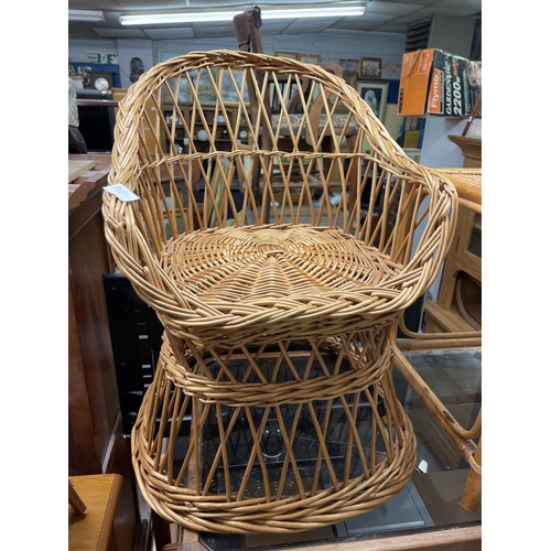 187 - TWO SMALL RATTAN BASKET CHAIRS AND STAND