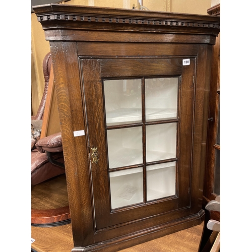 190 - DARK OAK GEORGIAN STYLE GLAZED HANGING CORNER CUPBOARD