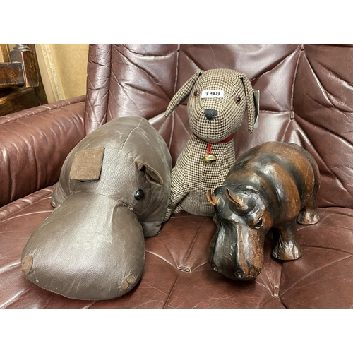 198 - FABRIC DOG DOOR STOP, AND HIPPOPOTAMUS DOOR STOPS