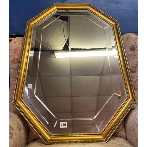 216 - GILT MOULDED FRAMED AND BEVELLED OCTAGONAL MIRROR