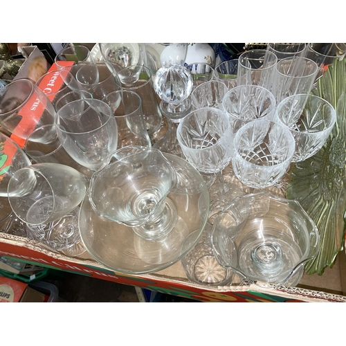 233 - THREE CARTONS OF CUT GLASSWARE INCLUDING SHIPS AND MALET DECANTERS, VASES, DRINKING GLASSES, ETC