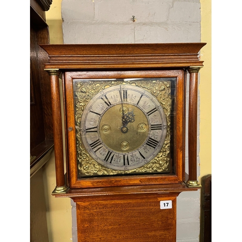 3 - MAHOGANY CROSSBANDED AND INLAID COTTAGE LONG CASE CLOCK WITH SQUARE DIAL SILVERED CHAPTER RING ENGRA... 