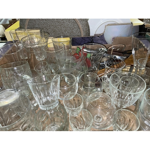 324 - TWO CARTONS OF CUT AND PRESSED GLASSWARE INCLUDING LEMONADE JUGS, OVAL DISHES, AND SOME FLAT WARE