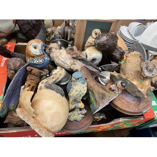 333 - BOX - RESIN MOULDED POTTERY AND OTHER BIRD OF PREY FIGURE GROUPS