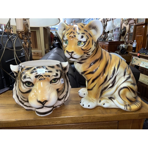 71 - CERAMIC TIGER CUB AND TIGER HEAD PLANTER