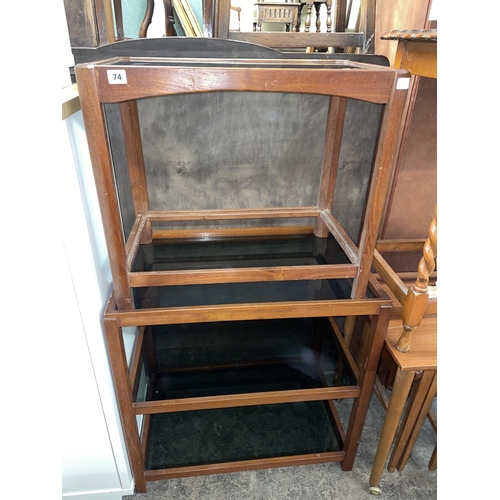 74 - TWO GLASS TOPPED TEAK TABLES