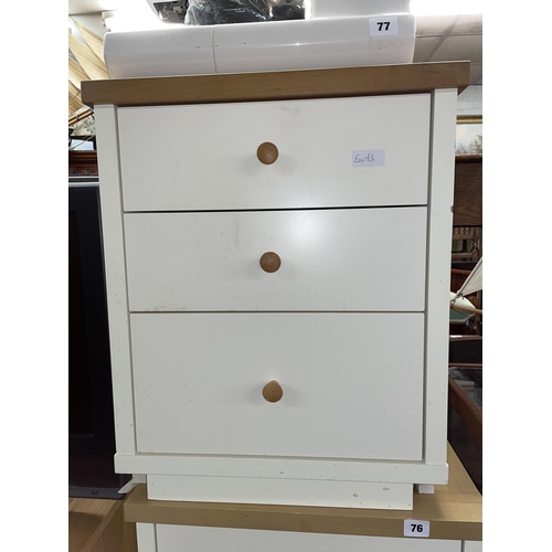 76 - CREAM FIVE DRAWER CHEST AND MATCHING THREE DRAWER CHEST