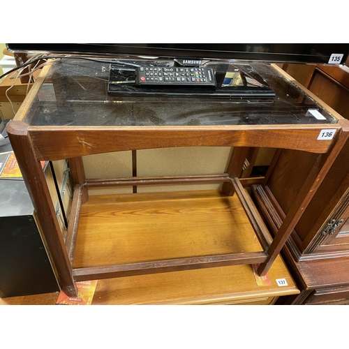 136 - PAIR OF TEAK GLASS TOPPED TABLES