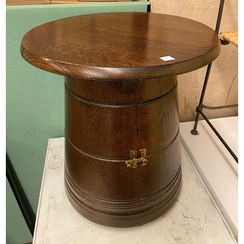 142 - OAK CIRCULAR TOPPED BARREL BASE STORAGE CUPBOARD