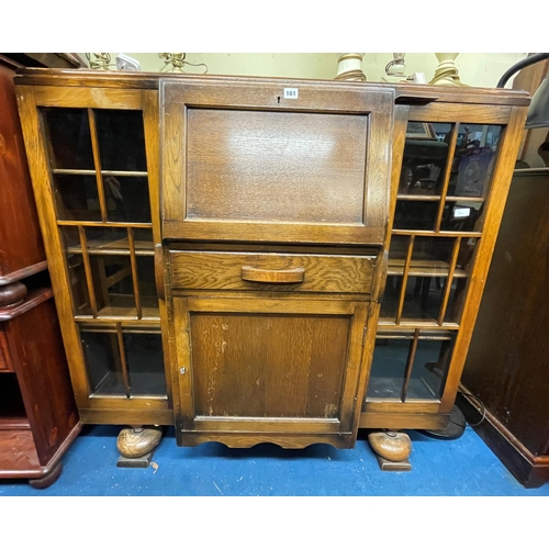 161 - OAK BUREAU SIDE BY SIDE CABINET