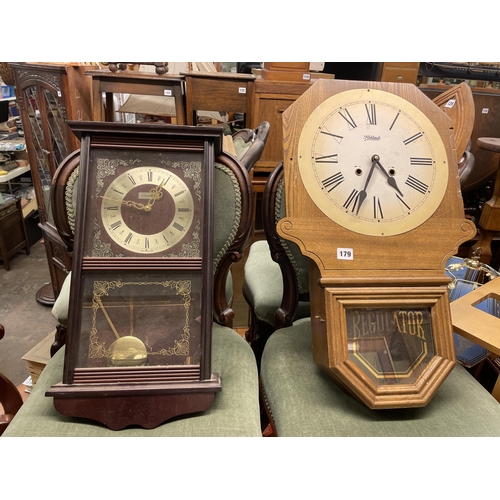 179 - HIGHLANDS REGULATOR WALL CLOCK AND A CARPENTER PENDULUM CLOCK