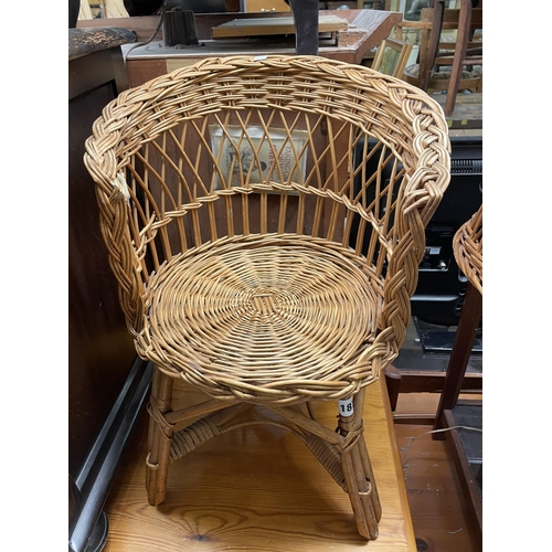 187 - TWO SMALL RATTAN BASKET CHAIRS AND STAND