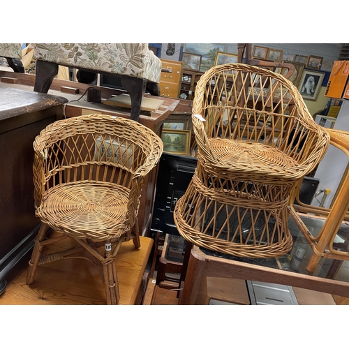 187 - TWO SMALL RATTAN BASKET CHAIRS AND STAND