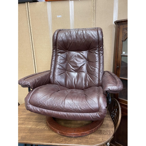 193 - STRESSLESS STYLE BROWN LEATHER SWIVEL CHAIR