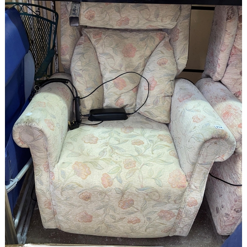 214 - LIGHT GREEN FLORAL PATTERENED ELECTRIC RECLINING ARMCHAIR