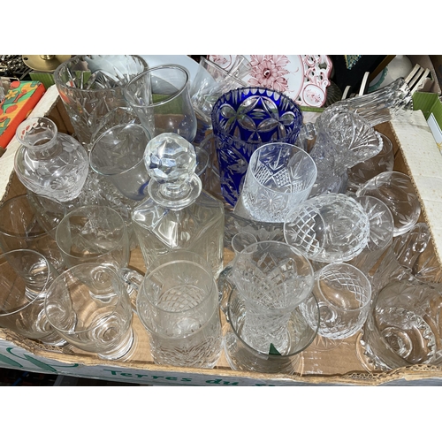 233 - THREE CARTONS OF CUT GLASSWARE INCLUDING SHIPS AND MALET DECANTERS, VASES, DRINKING GLASSES, ETC