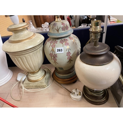 263 - CHINESE INSPIRED BALUSTER TABLE LAMP AND TWO OTHERS