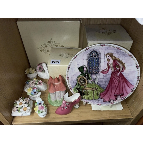 285 - COALPORT FAIRY TALE PLATE SLEEPING BEAUTY, ENCHANTED CASTLE, SLEEPING BEAUTY SHOE, AND FLORAL ENCRUS... 