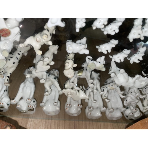 383 - SHELF OF VARIOUS CERAMIC DALMATIAN DOG FIGURES