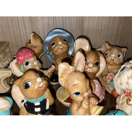 385 - SHELF OF VARIOUS PENDELFIN RABBIT FIGURES