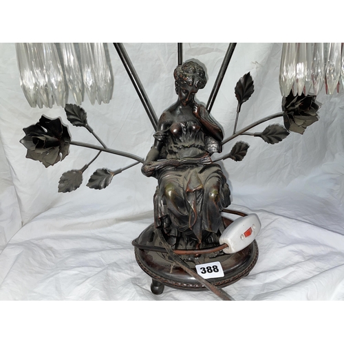 388 - REPRODUCTION BRONZE PATINATED SEATED FEMALE FIGURAL TWIN BRANCH LAMP