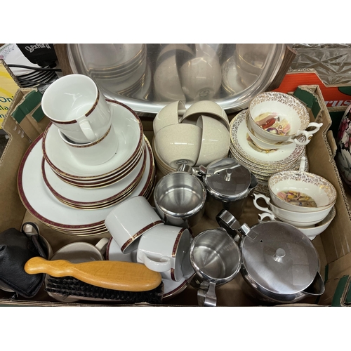 397 - CARTON CONTAINING A BONE CHINA TEA SERVICE AND OTHER TABLE WARES AND A NEW HALL TEA/COFFEE SERVICE