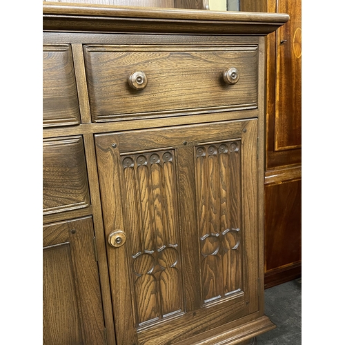 4 - ERCOL MEDIUM ELM GLAZED DRESSER CABINET