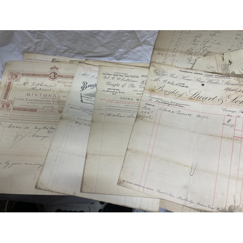 428 - FOLDER OF HISTORIC 19TH/20TH CENTURY RECEIPTS FOR PORCELAIN FACTORIES AND GLASS MANUFACTURERS