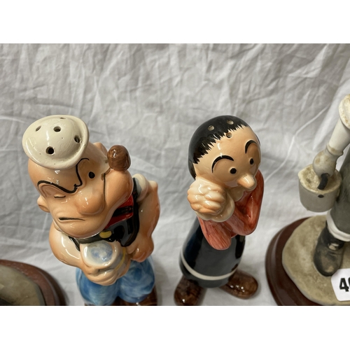 466 - LAUREL AND HARDY FIGURE GROUPS AND JAPANESE EURO CRAFT POPEYE AND OLIVE OIL CONDIMENTS