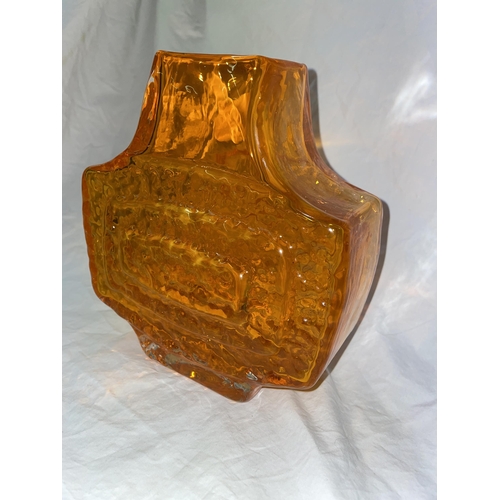 469 - WHITEFRIARS TANGERINE GLASS TV FORM VASE