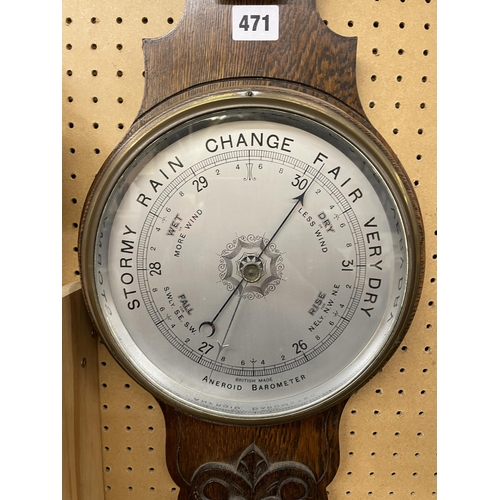 471 - OAK CARVED CASE ANEROID BAROMETER