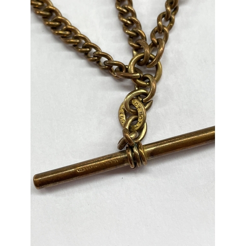 504 - 18CT GOLD FILLED ALBERT CHAIN AND T BAR