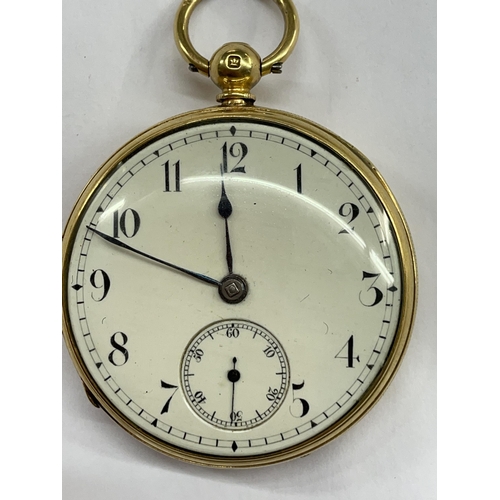 507 - 18CT GOLD CASED GENTLEMANS POCKET WATCH WITH SUBSIDARY DIAL 97.5G OVERALL