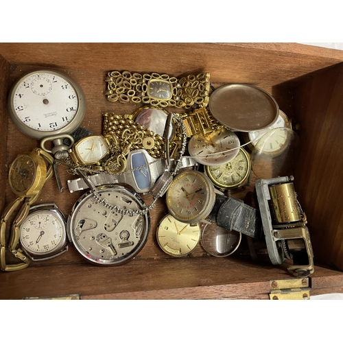 516 - BOX CONTAINING POCKET AND WRIST WATCHES, BESELS AND WATCH MOVEMENTS