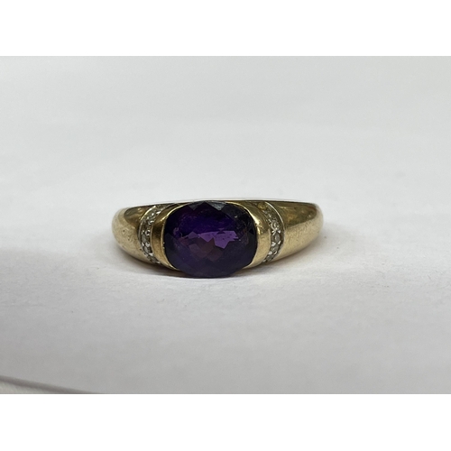 545 - 9CT GOLD AMETHYST AND CZ RING 4.1G APPROX SIZE M/N